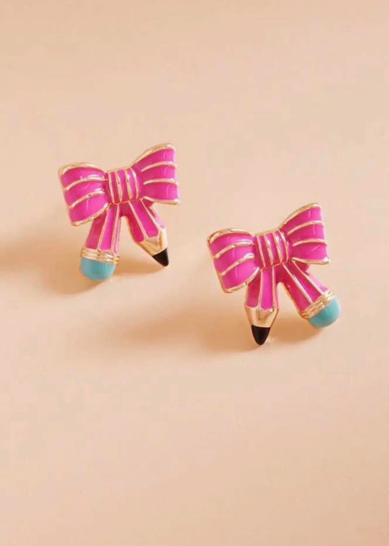 Pink Pencil Bow Earrings