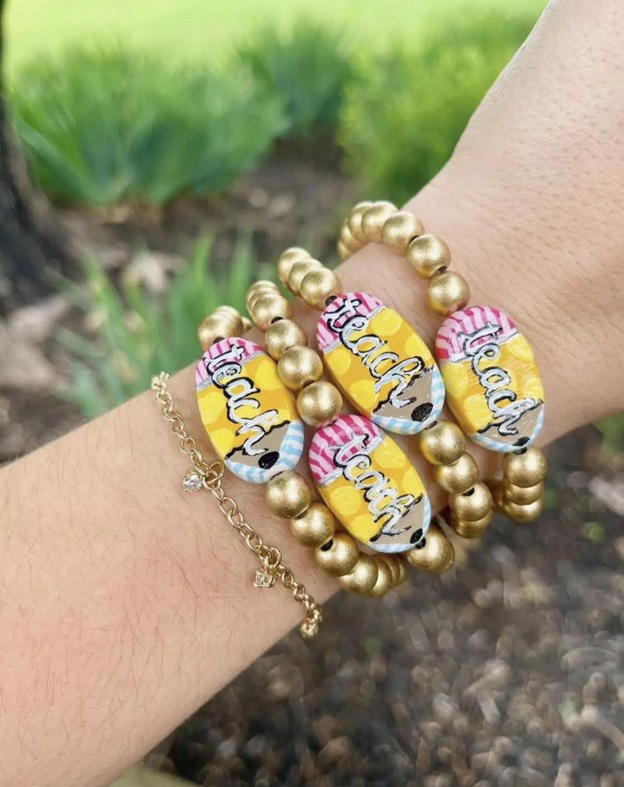 Gold Teacher Pencil Bracelet